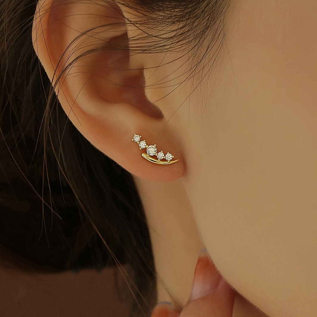 Delicate Copper Stud Earrings with Zirconia - Women's Daily Wear